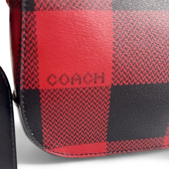 COACH Jes Baguette With Buffalo Plaid Purse Crossbody Bag Red/Black - Picture 13 of 13
